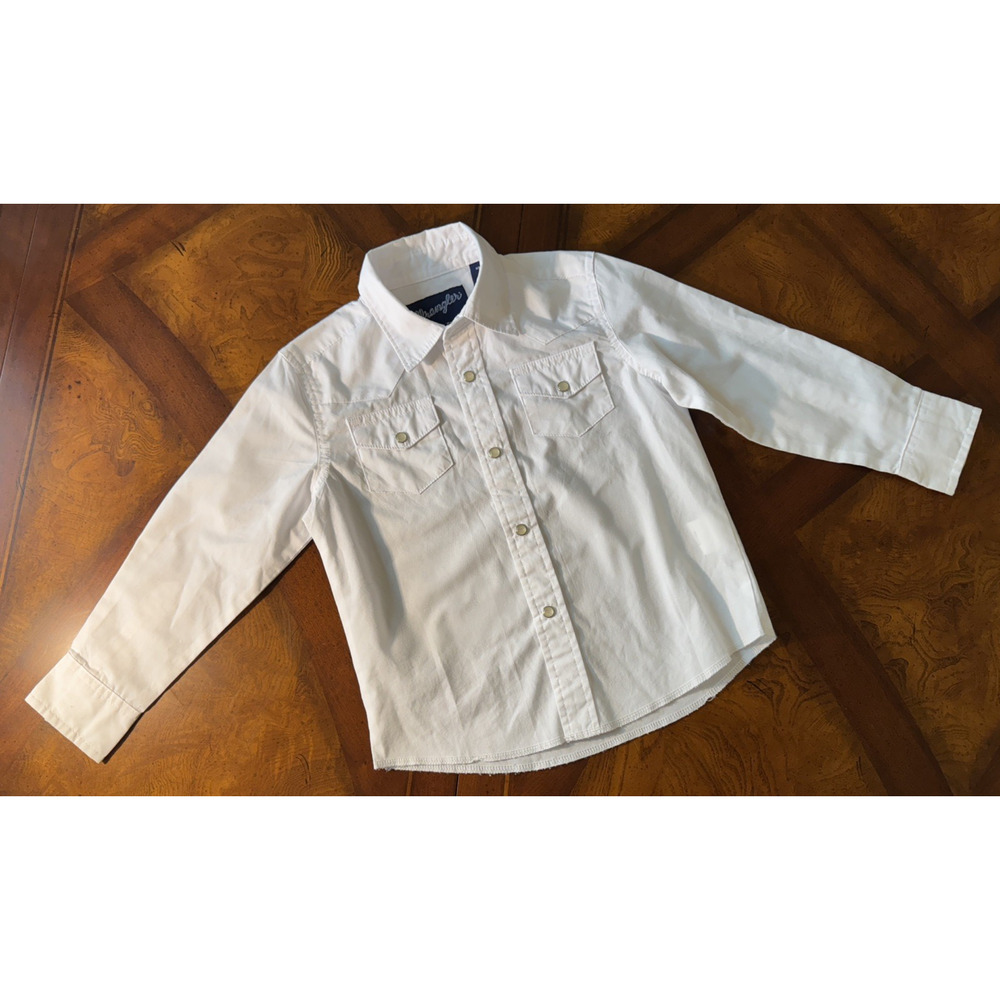 Wrangler White Pearl Snap Long Sleeve Boys Shirt XS 3-4 Cowboy Rodeo